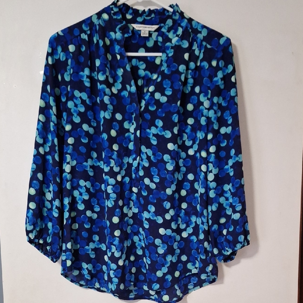 Counterparts Navy and Teal Polka Dot Blouse